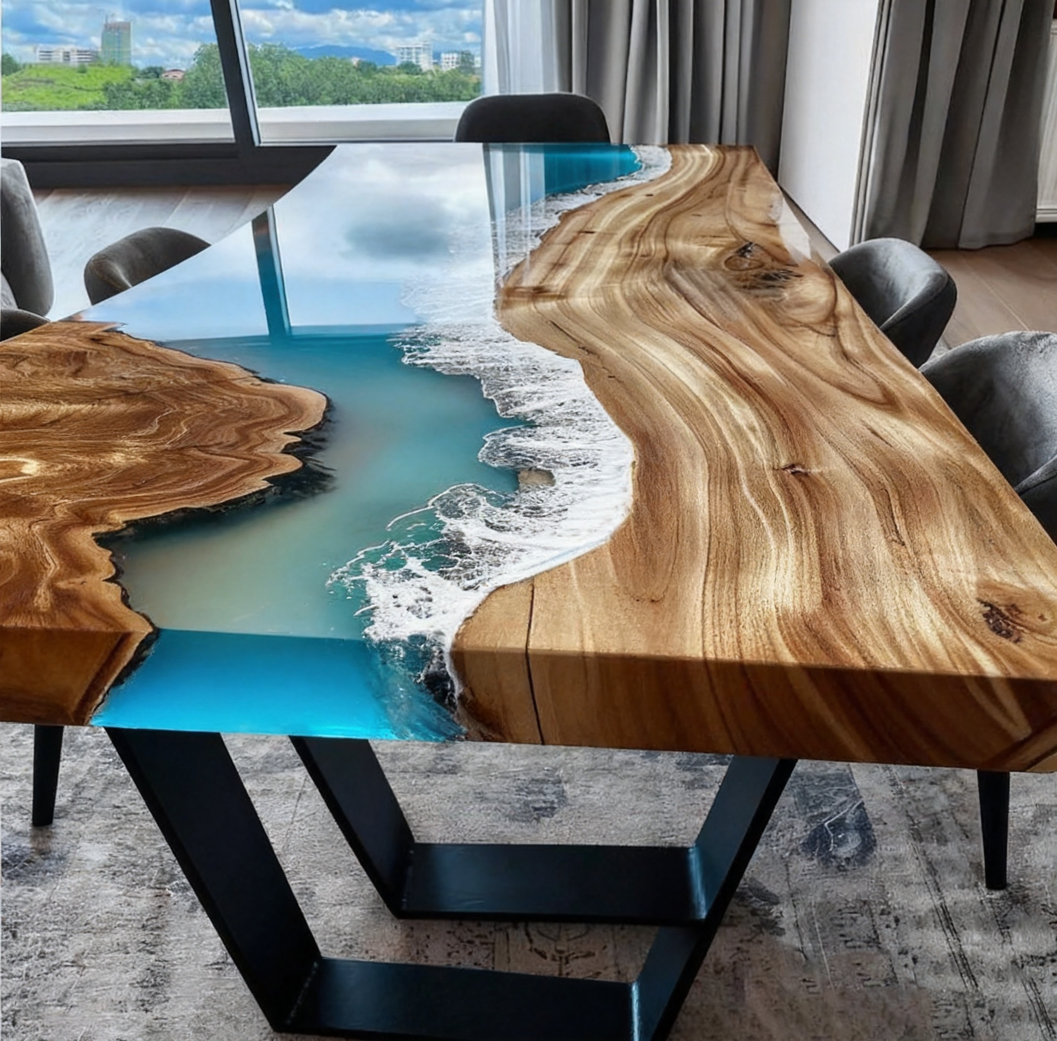 Custom Golden Camphor Kitchen Epoxy Resin River Table