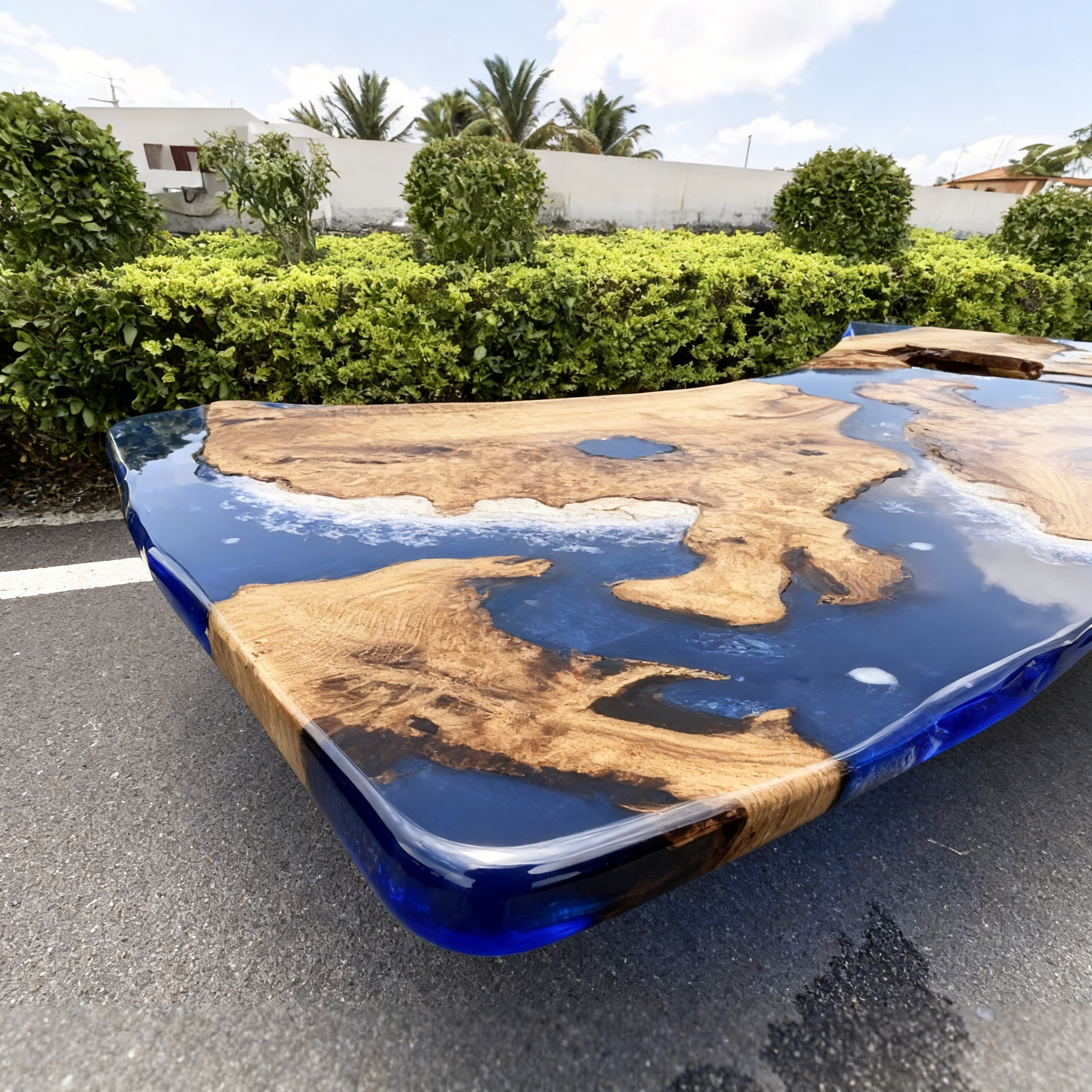 Custom Ocean Wave Epoxy Island Table