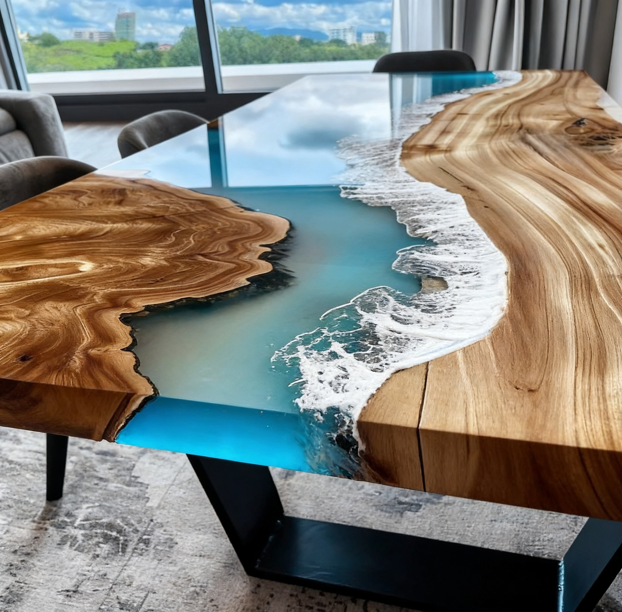 Custom Golden Camphor Kitchen Epoxy Resin River Table