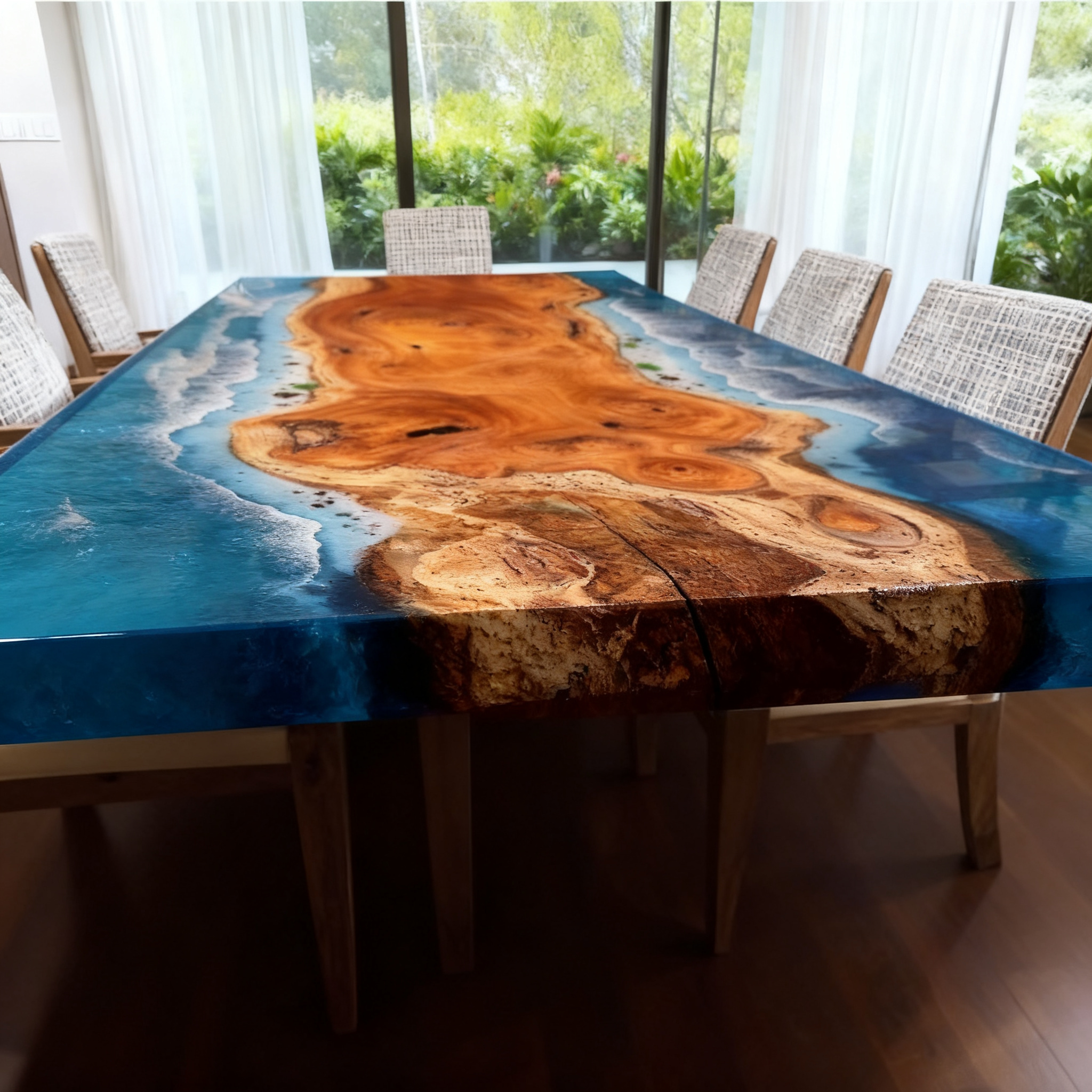 Georgia Style Coastal Resin River Table with Beech Wood