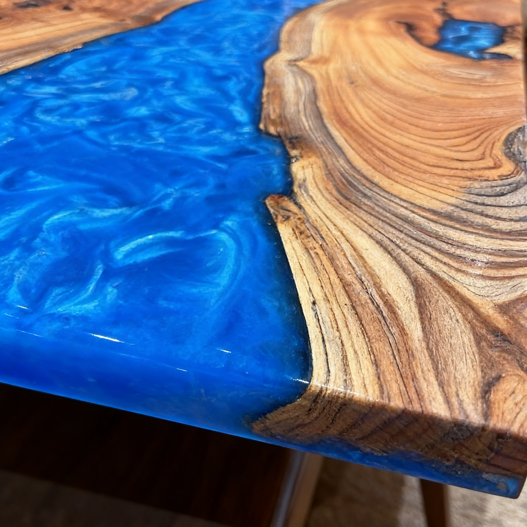Handcrafted Minnesota Ocean Blue Beech Wood Resin Table