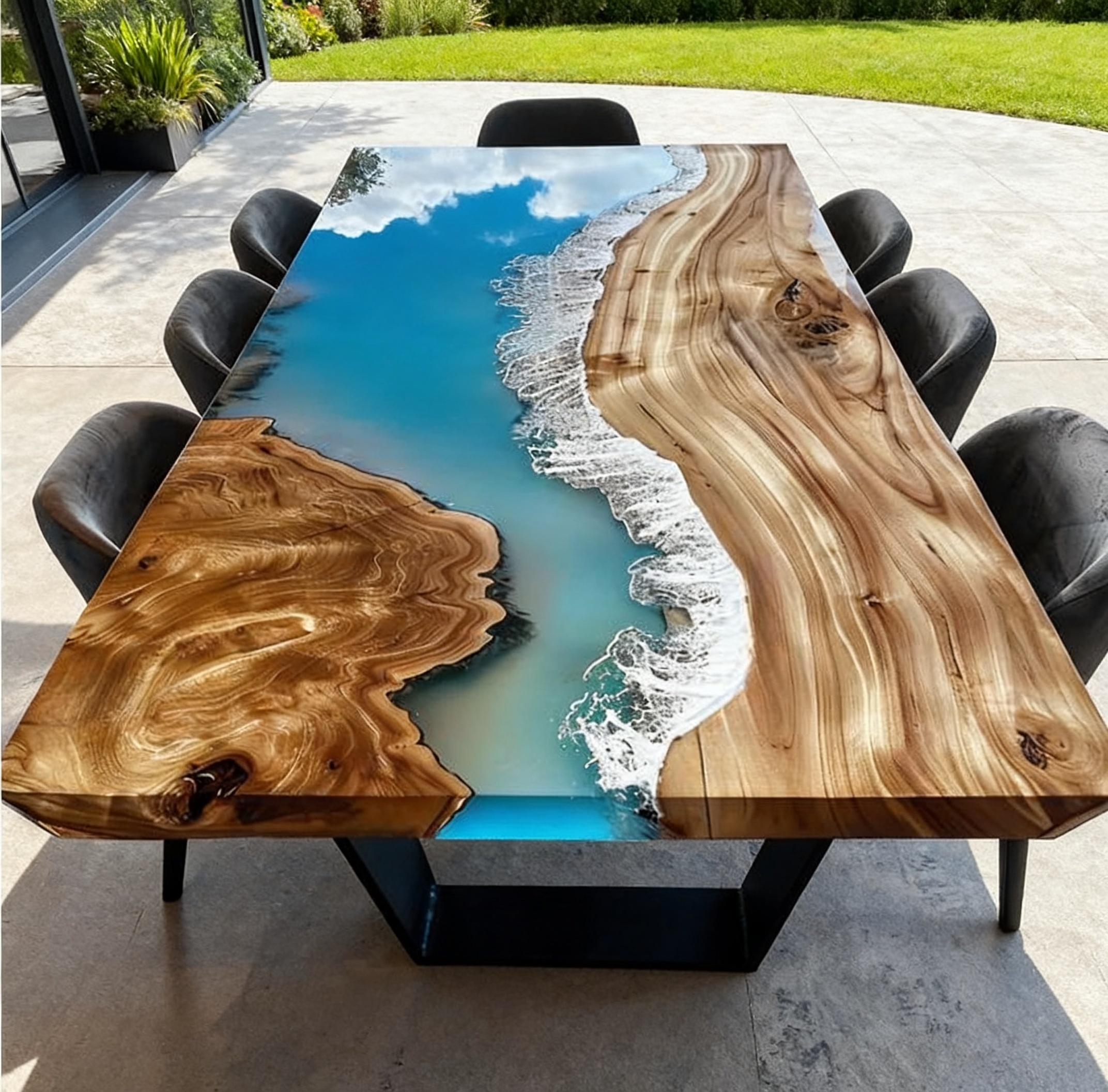 Custom Golden Camphor Kitchen Epoxy Resin River Table