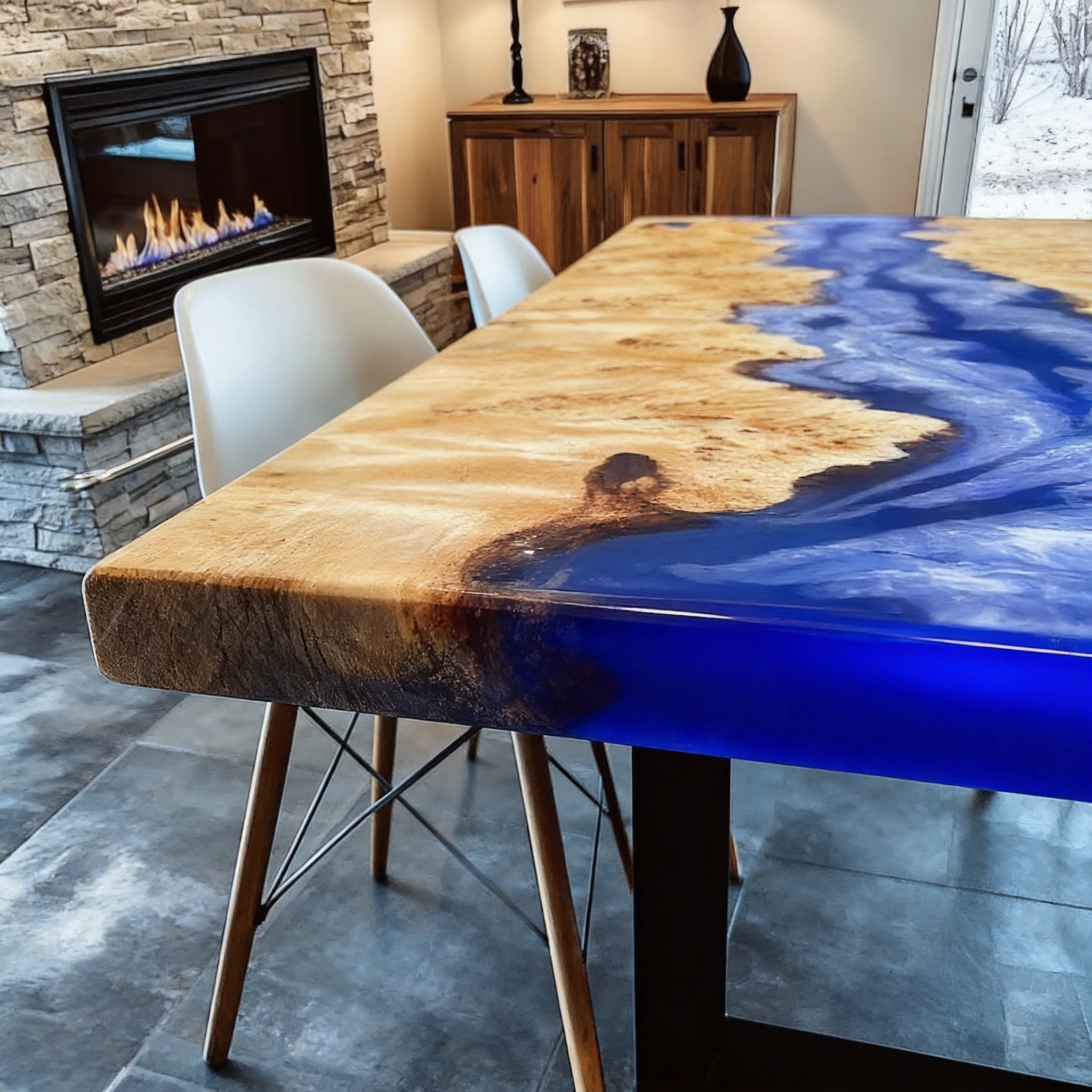 Custom Poplar River Epoxy Dining Table