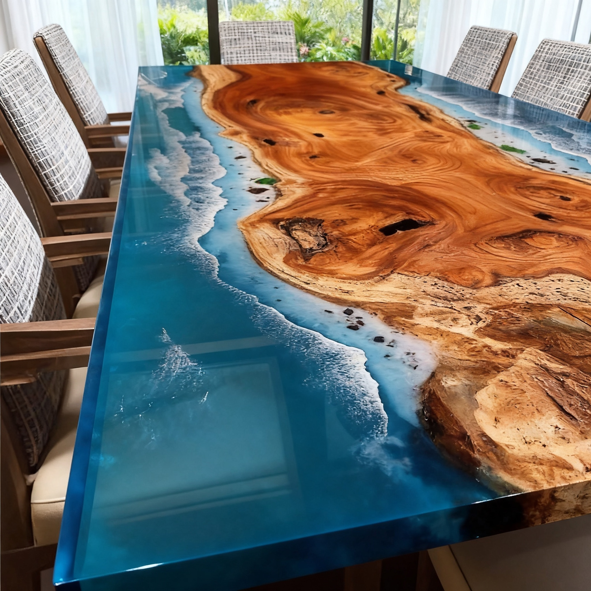 Georgia Style Coastal Resin River Table with Beech Wood