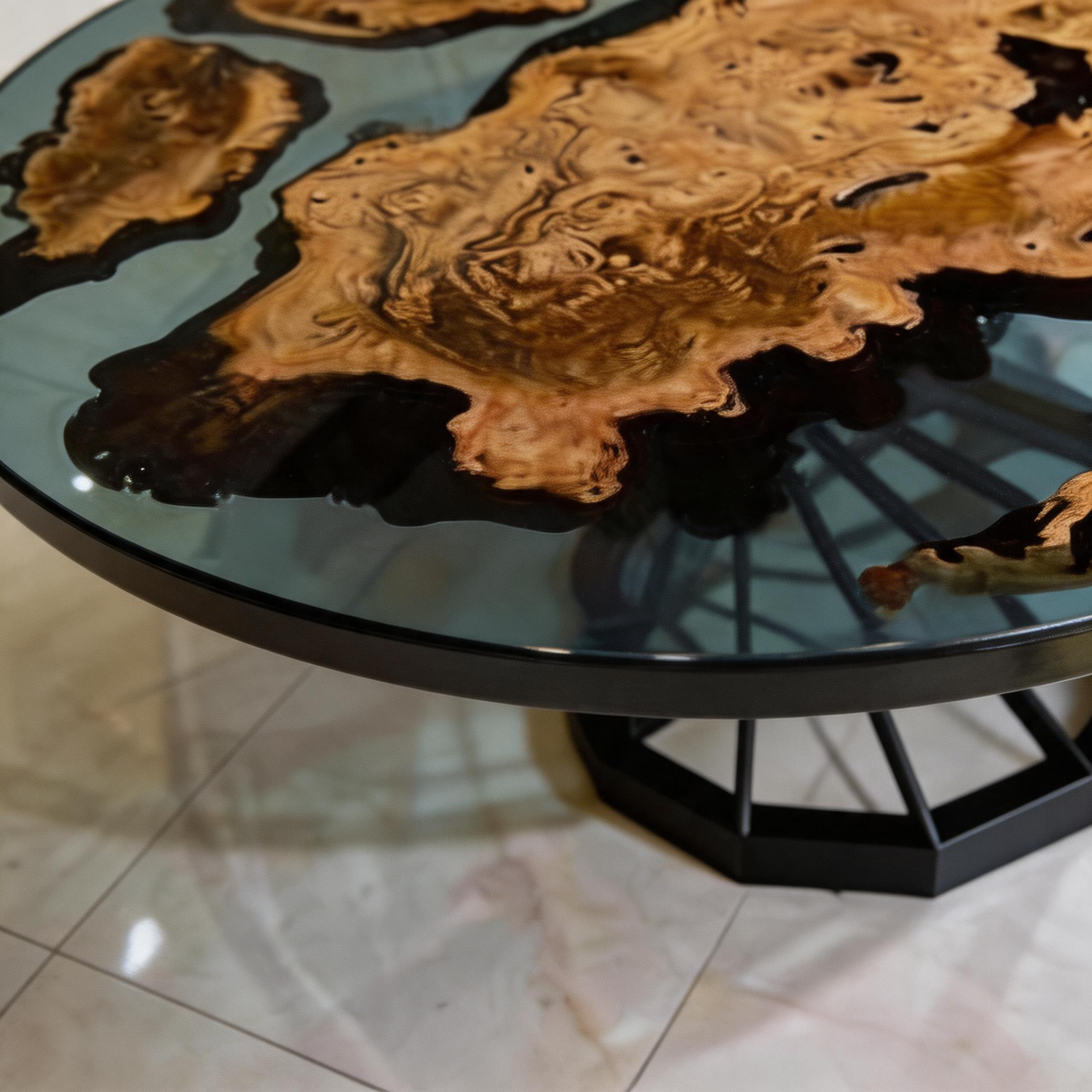 Round Wood Table With Clear Epoxy