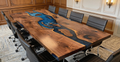 Black Walnut Live Edge Deep Blue Epoxy River Conference Table