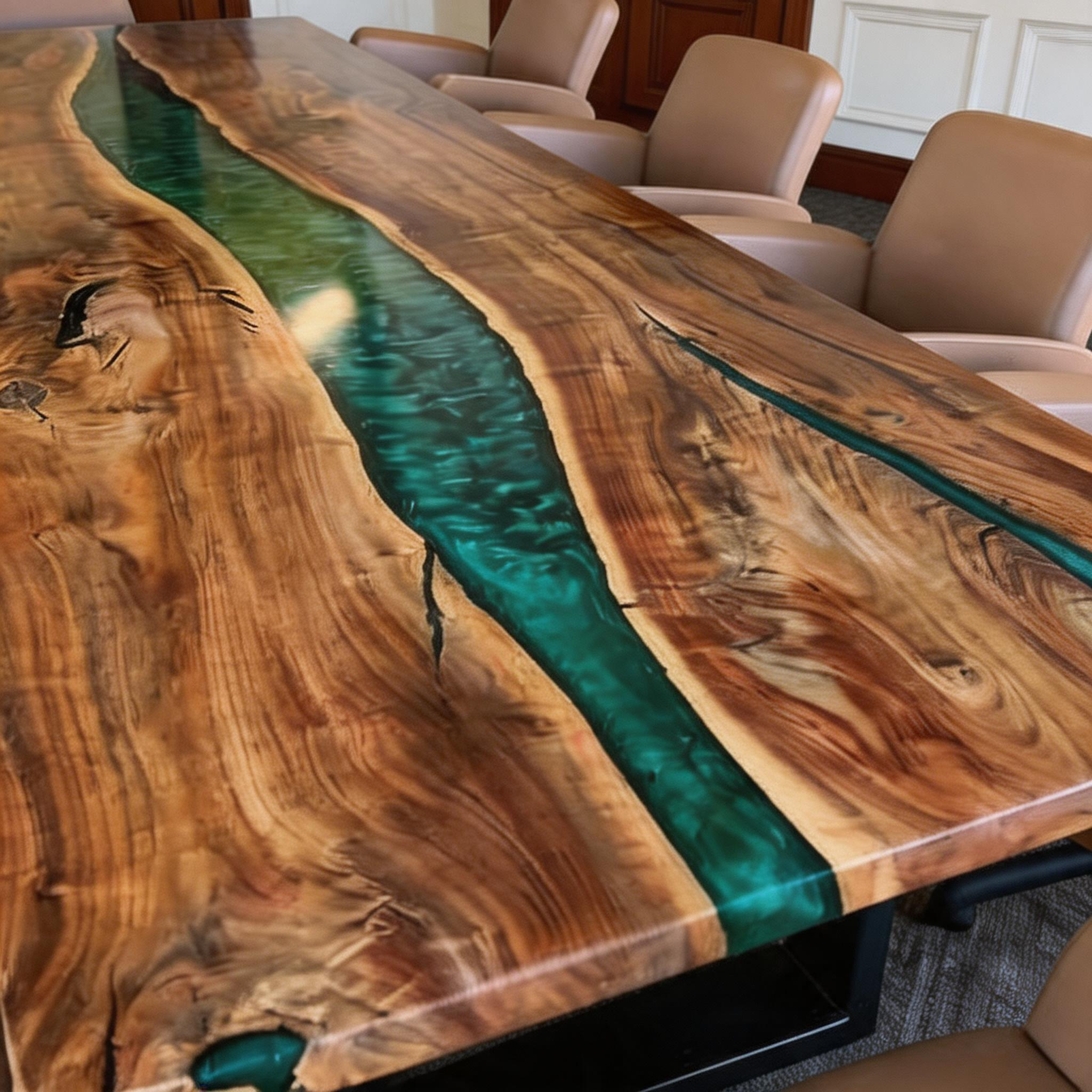 Black Walnut Live Edge Emerald Epoxy River Conference Table