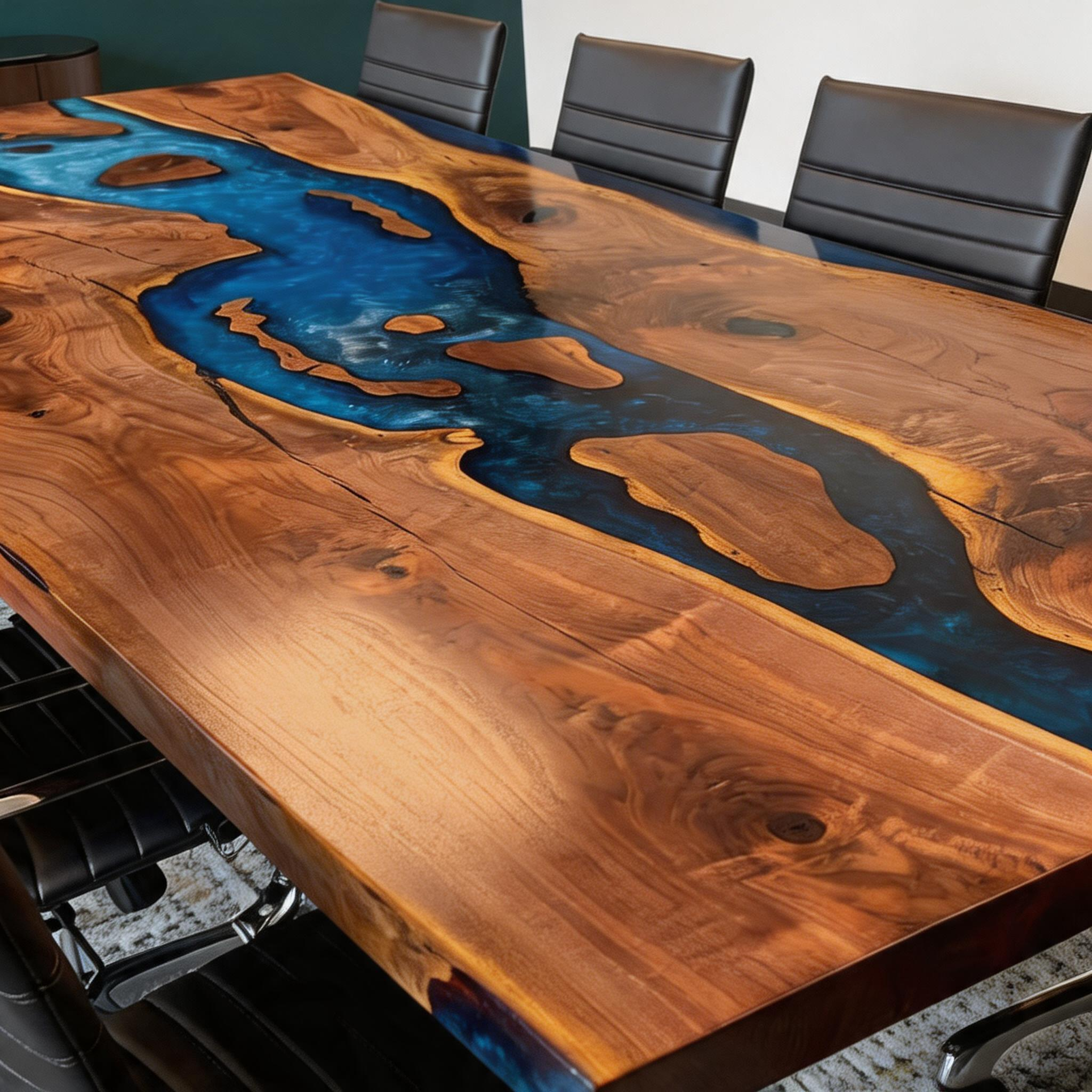 Black Walnut Live Edge Deep Blue Epoxy River Conference Table