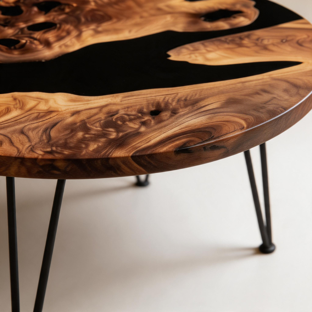 Chicago Minimalist Round Olive Black Epoxy River Table