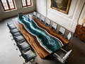Black Walnut Live Edge Teal Blue Epoxy River Conference Table