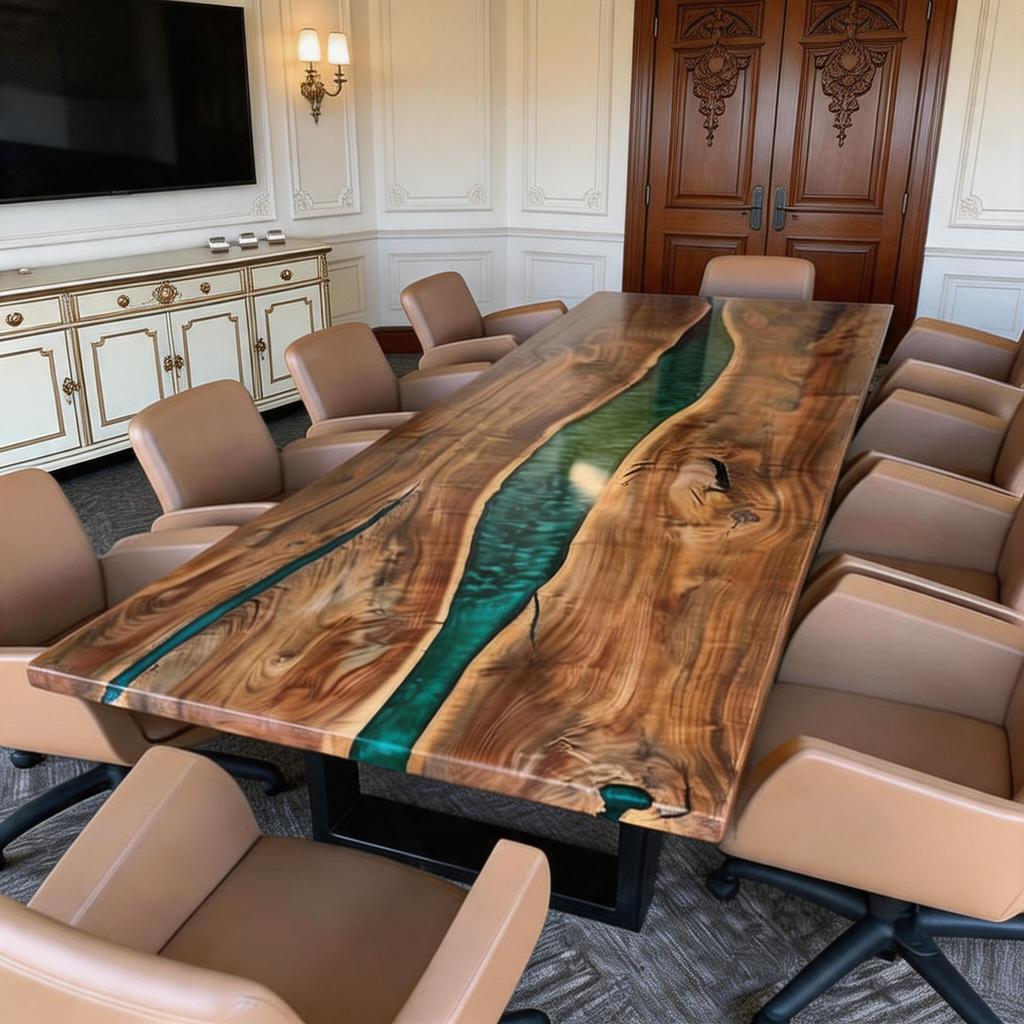 Black Walnut Live Edge Emerald Epoxy River Conference Table