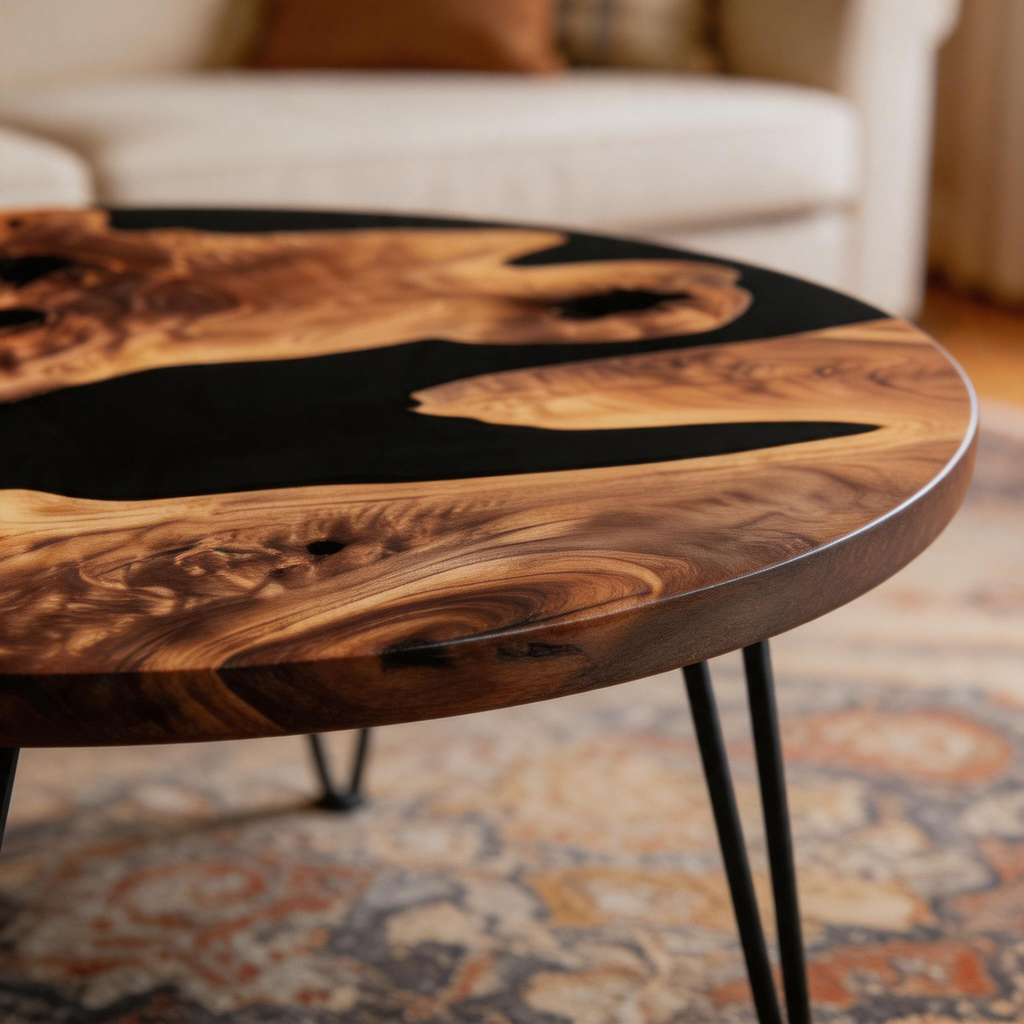 Chicago Minimalist Round Olive Black Epoxy River Table