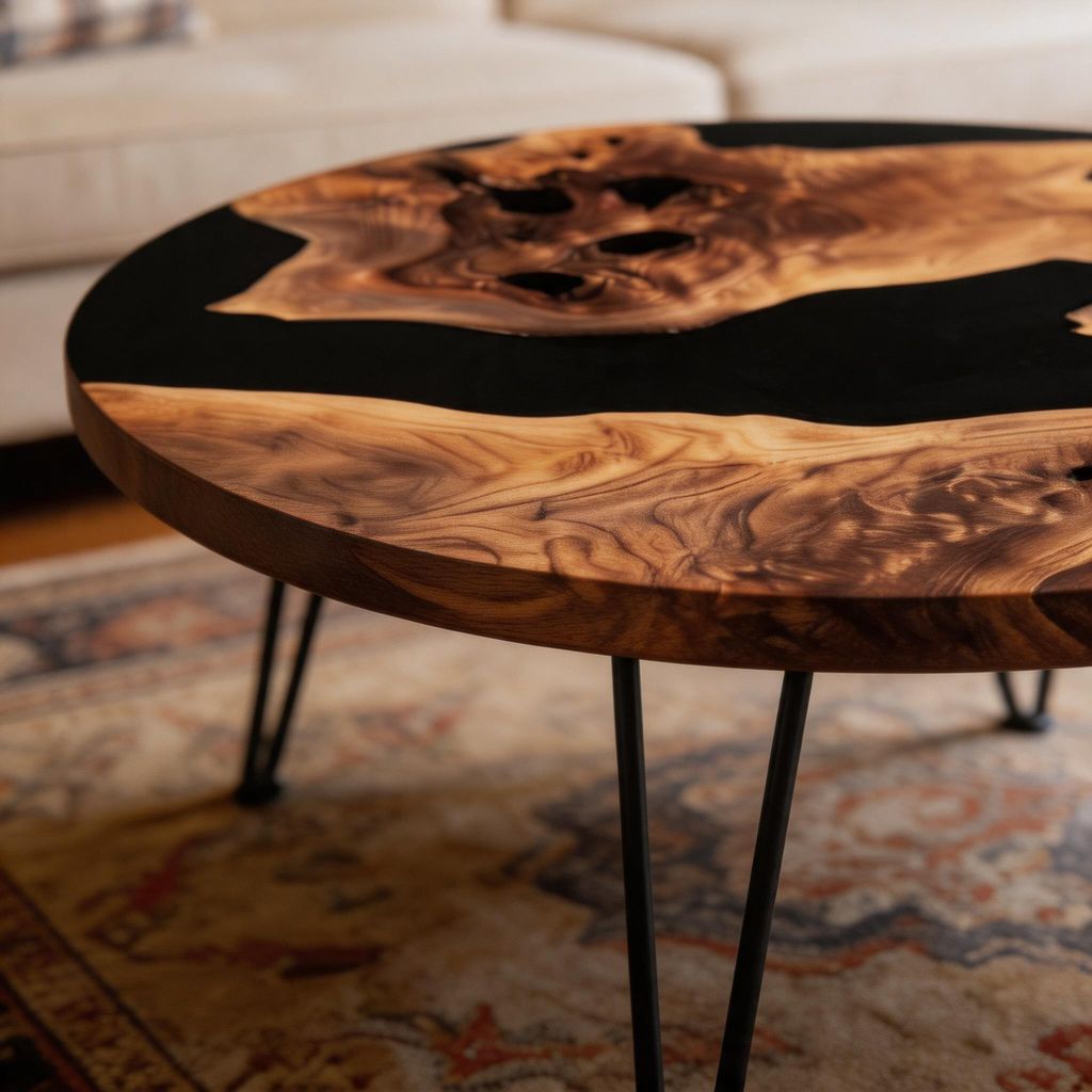 Chicago Minimalist Round Olive Black Epoxy River Table