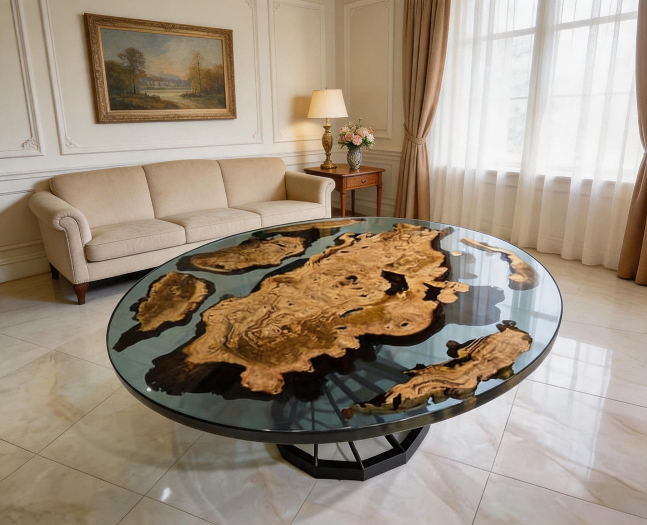 Round Wood Table With Clear Epoxy