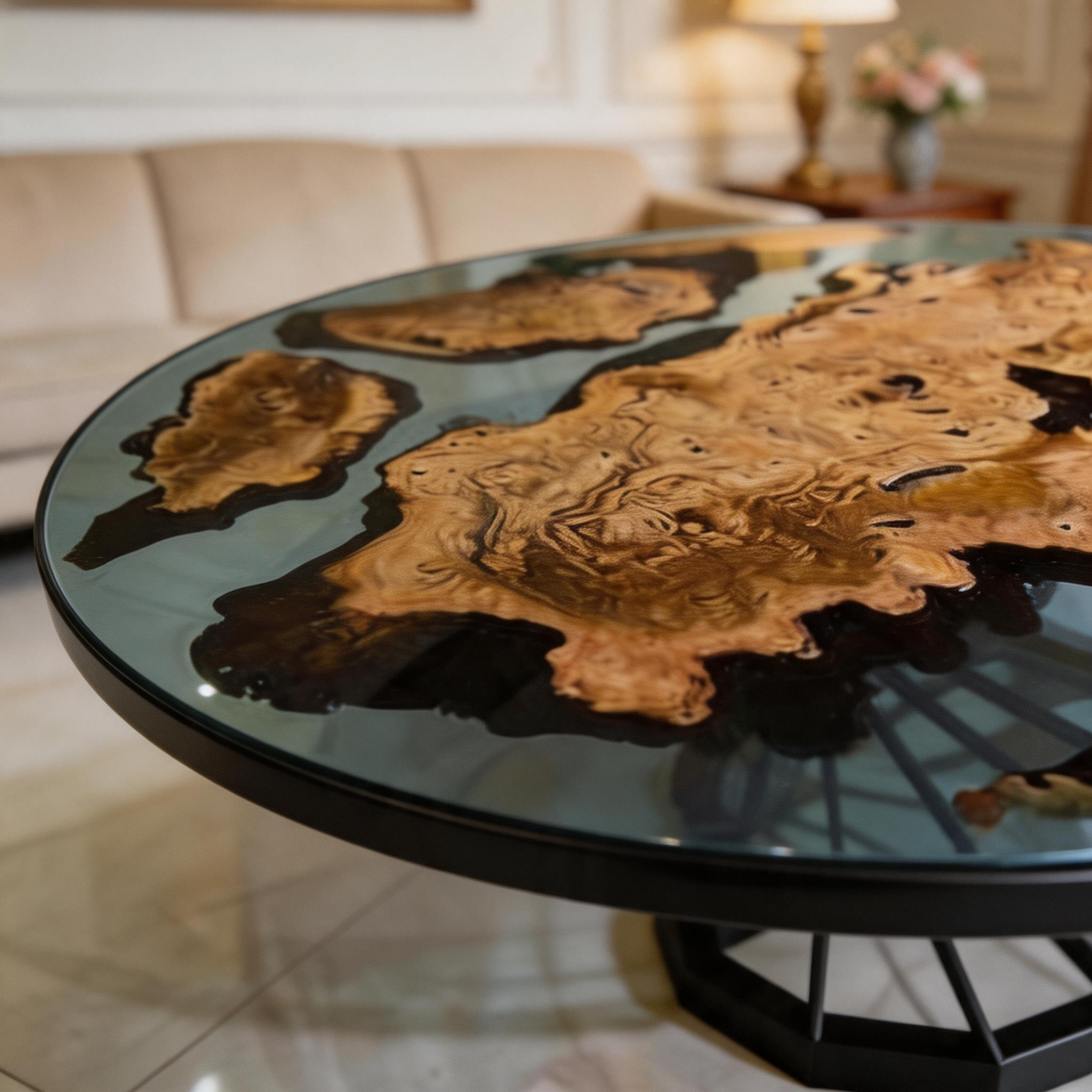 Round Wood Table With Clear Epoxy