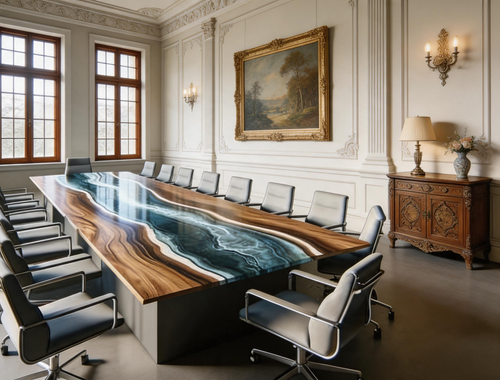 Black Walnut Live Edge Teal Blue Epoxy River Conference Table
