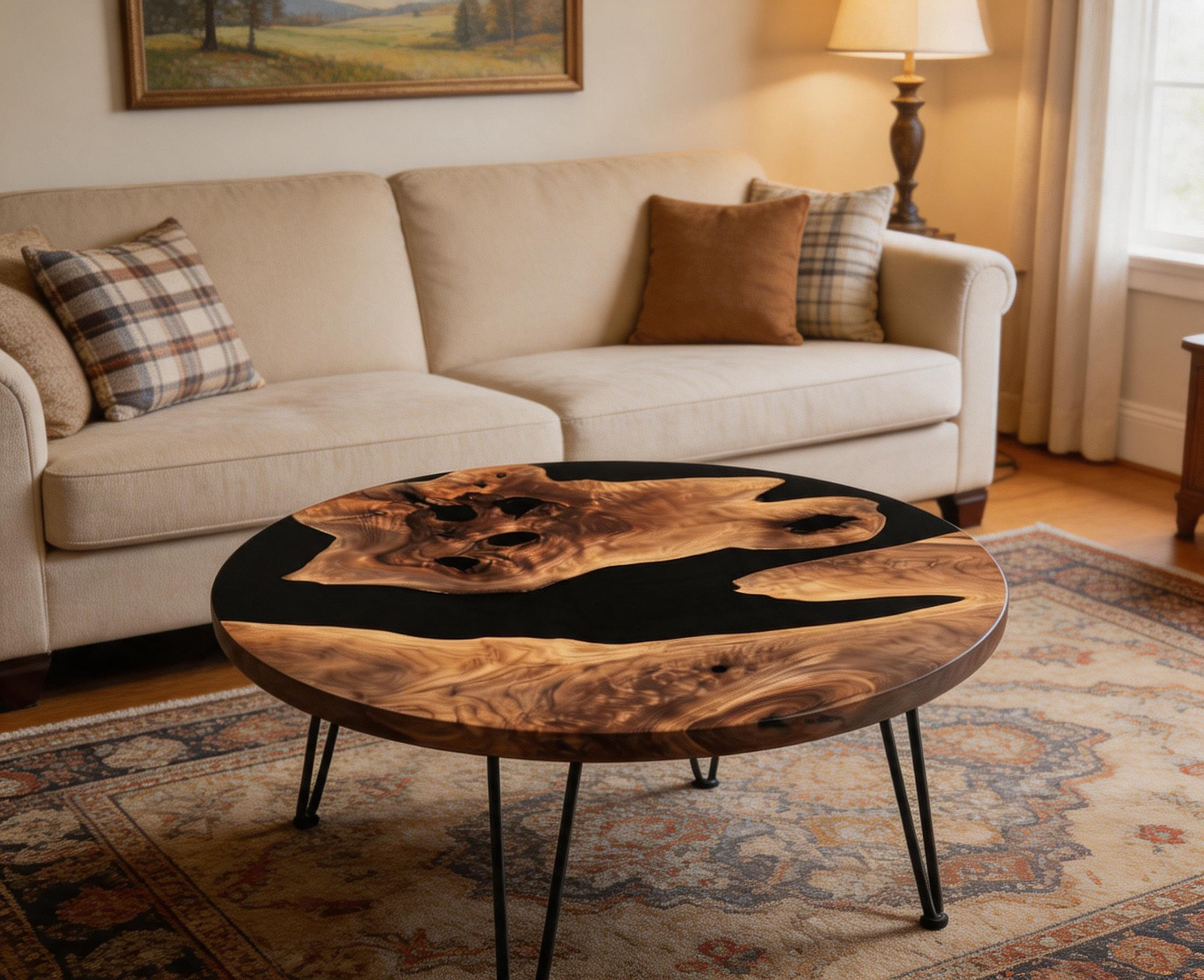 Chicago Minimalist Round Olive Black Epoxy River Table